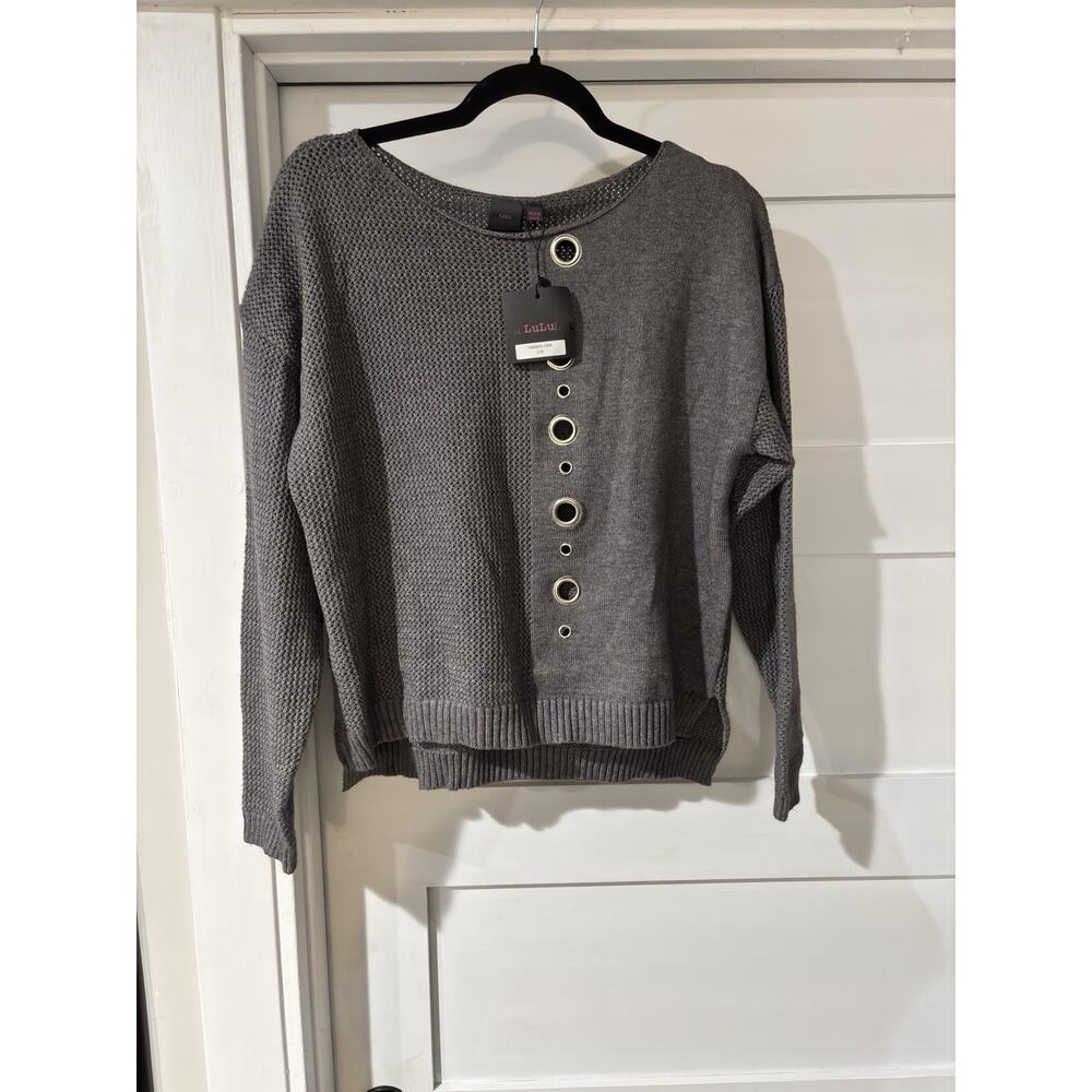 Lulu Gray Sweater With Different Size Grommets Middle Size L NWT $70